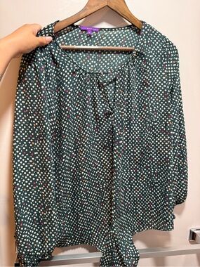 West Kei Forest Green Polka Dot Tie-Neck Blouse